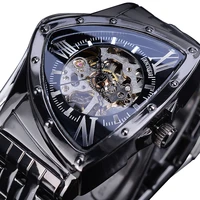 duncougar triangle skeleton black automatic watch stainless steel men business sport irregular mechanical wristwatch