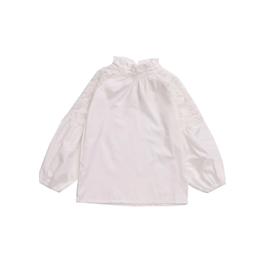 Белая блузка для девочек кружевная с цветочным рисунком детская длинная