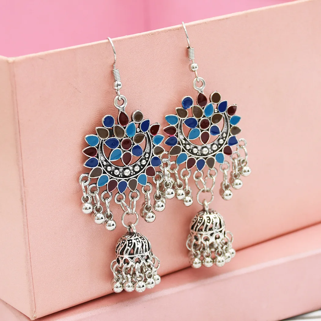 Высокое качество индийские Jhumka цыганские украшения серебряный Цвет Бохо