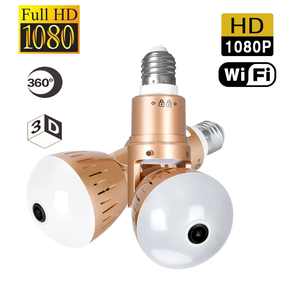 Панорамная IP-камера 1080P HD Wi-Fi 360 дюйма двусторонняя аудиокамера лампочсветильник