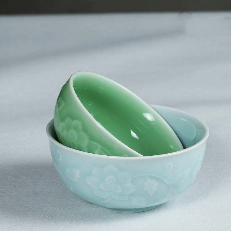 Creative Ceramic Bowls Chinese Japanese and Korean Style Household Longquan Celadon Dinner Embossed Wrapped Branch | Дом и сад