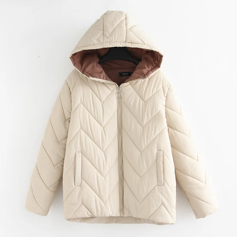 

2021 Women's Winter Padded Oversize Jacket Big Size Casual Loose Geometric Hooded Quilted Polyfill Coat Off White XL 2XL 3XL 4XL