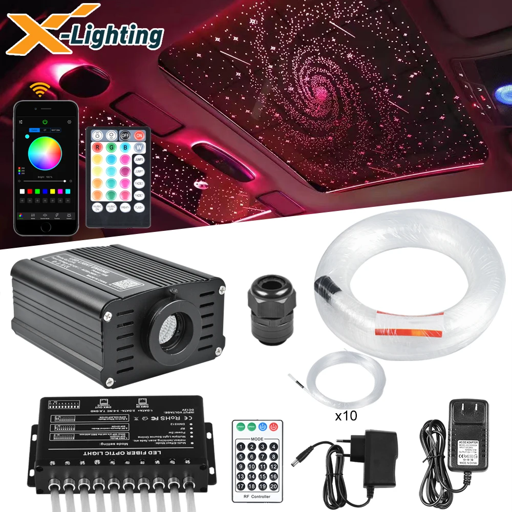 16W RGBW Fiber Optic Light Engine Driver Kit APP/RF Control With Meteor Machine & PMMA Optical Cable For DIY SKY Star Ceiling