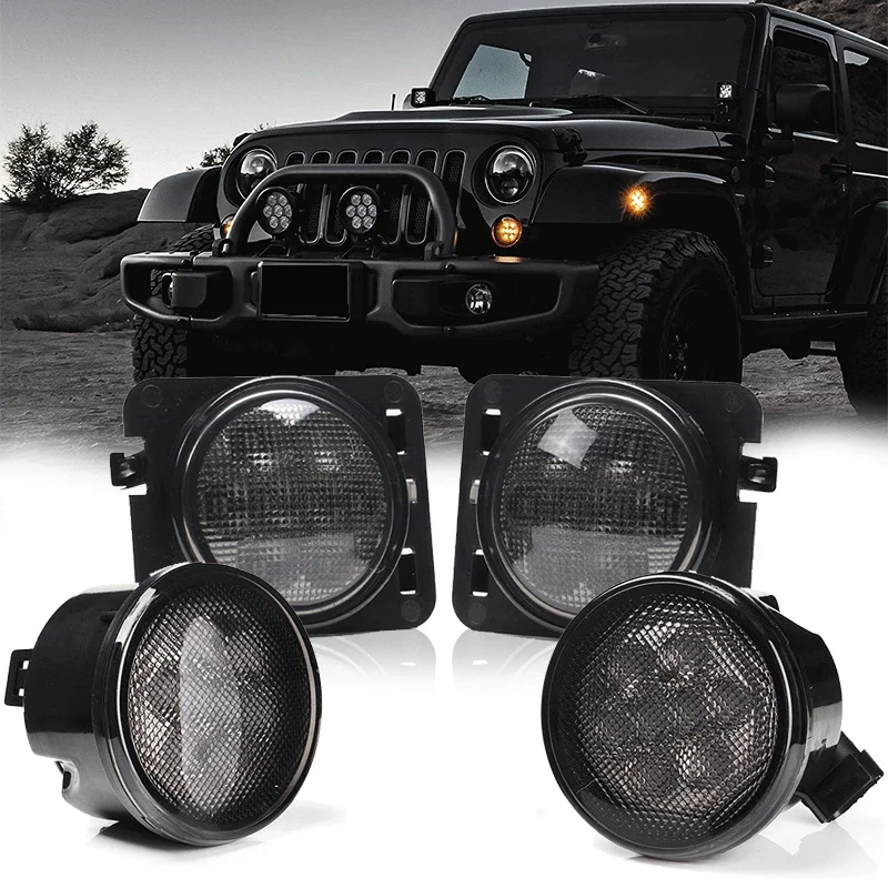 

DHBH-4Pcs LED Turn Signal+ Side Marker Fender Lights for Jeep Wrangler JK 2007-2017