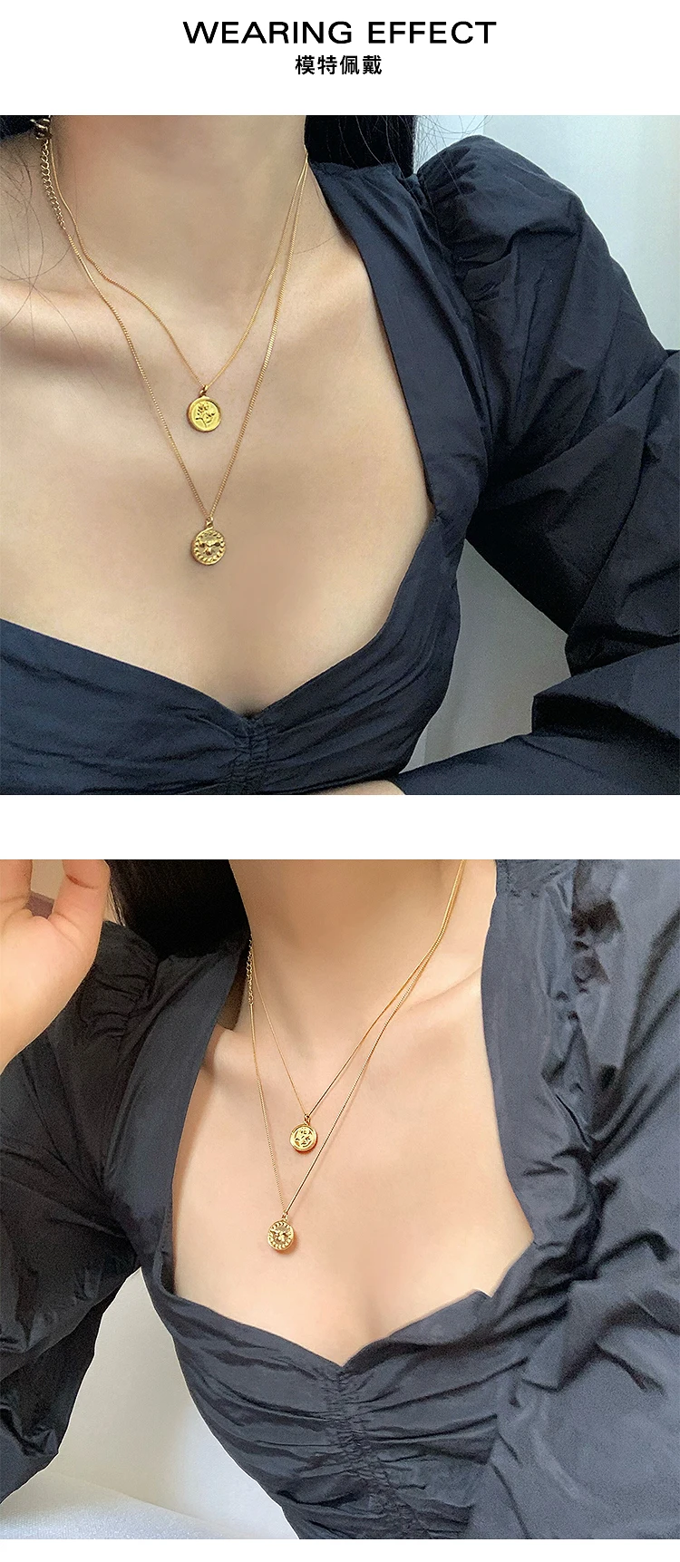 

European and American S925 Sterling Gold-plated Stereo Retro Embossed Coin Creative Bee Clavicle Necklace Female Trend