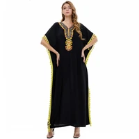 spring autumn new muslim embroidered big swing dress 2xl loose short sleeve dress middle east loose waist leisure dubai abaya