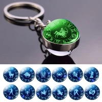glow in the dark zodiac sign glass ball keychain 12 constellation key chain holder trinkets men women birthday gift