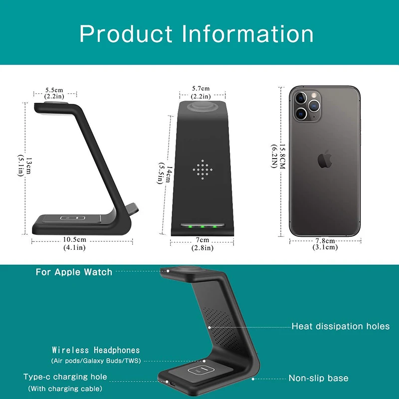 Беспроводное зарядное устройство 3 в 1 для Iphone 11/X Apple Watch Airpods Pro беспроводная