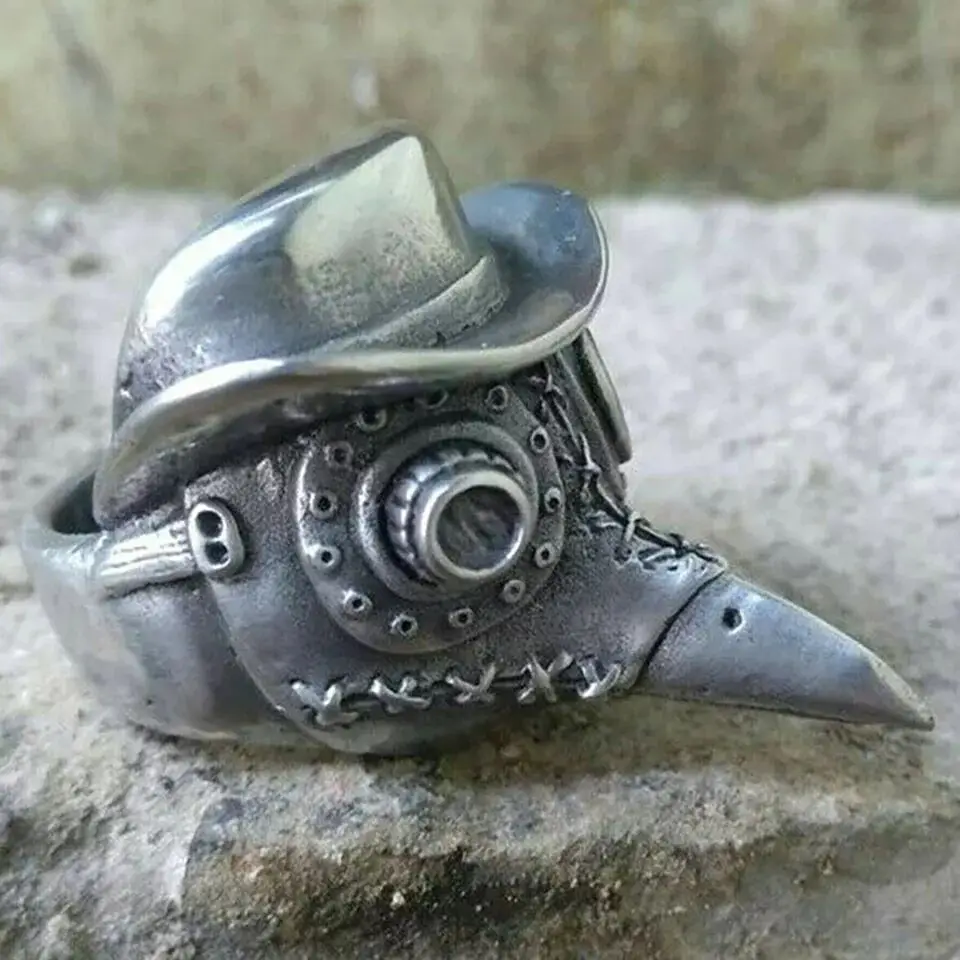 

Retro Punk Steampunk Plague Beak Mask Ring for Women Gothic Alloy Animal Hip Hop Rock Party Gift Ring Jewelry Wholesale
