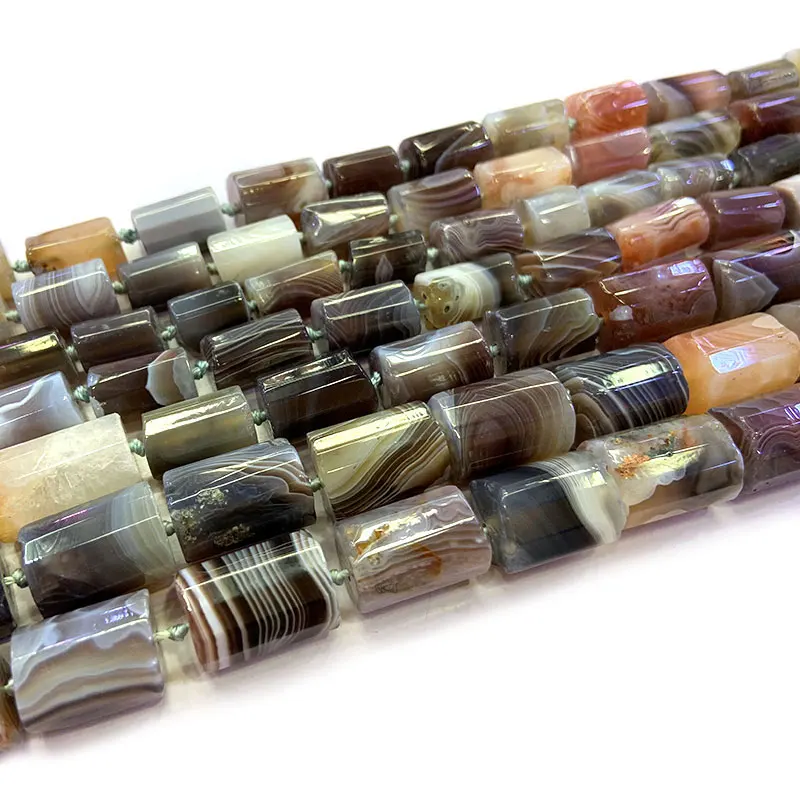 

Natural Faceted Brown Botswana Agates Stone Beads Column Barrel Spacer DIY Loose Beads For Jewelry Making Beads 15‘’ Accessories
