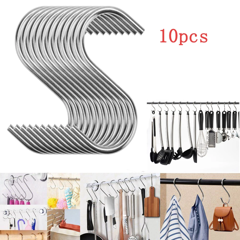 

2020 New Style 10Pcs Stainless Steel S-Shape Hook Home Storage S-Shaped Hooks Clasp Holder For Hanging Clothes Handbag Hook