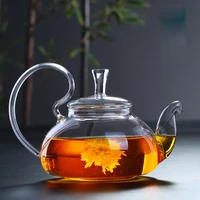 high borosilicate heat resistant glass teapot chinese glass teapots household high handle transparent flower coffee glass teapot