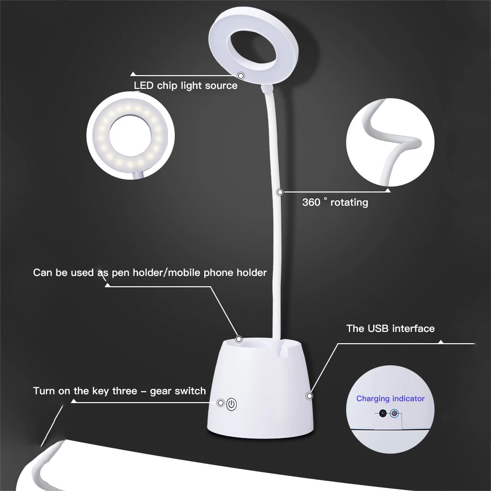

Hot Rechargeable USB Table Lamp Desk Light LED Night Light Eye Protection Lamp Touch Sensor Control Flexible Lamp Ring Light
