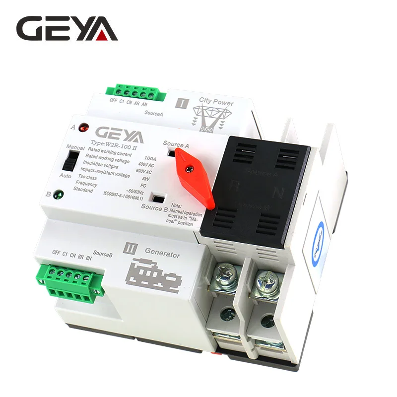 GEYA Din Rail 220V цепи 2pole ATS Мощность автоматического включения резерва 63A 100A 50/60Hz ПК Класс ATSE