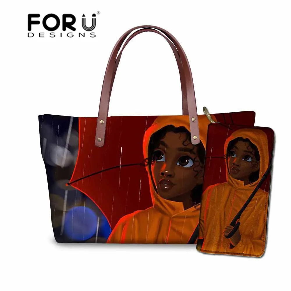 FORUDESIGNS/комплект сумок и сумочек, женская черная художественная африканская сумка с принтом для девушек, женская пляжная сумка-тоут для женщин, сумка на плечо - Цвет: YQ4652ALZ21