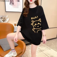 wireless age t shirt women loose cartoon cow printed round neck short sleeve casual lady tops new fashion daily wild t shirt