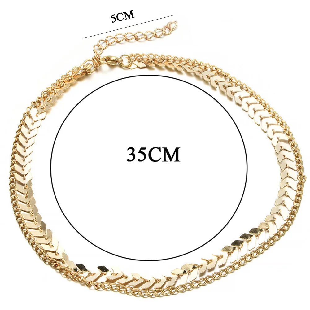 Ожерелье-чокер женское Двухслойное ожерелье рыбья кость плоская цепочка чокер