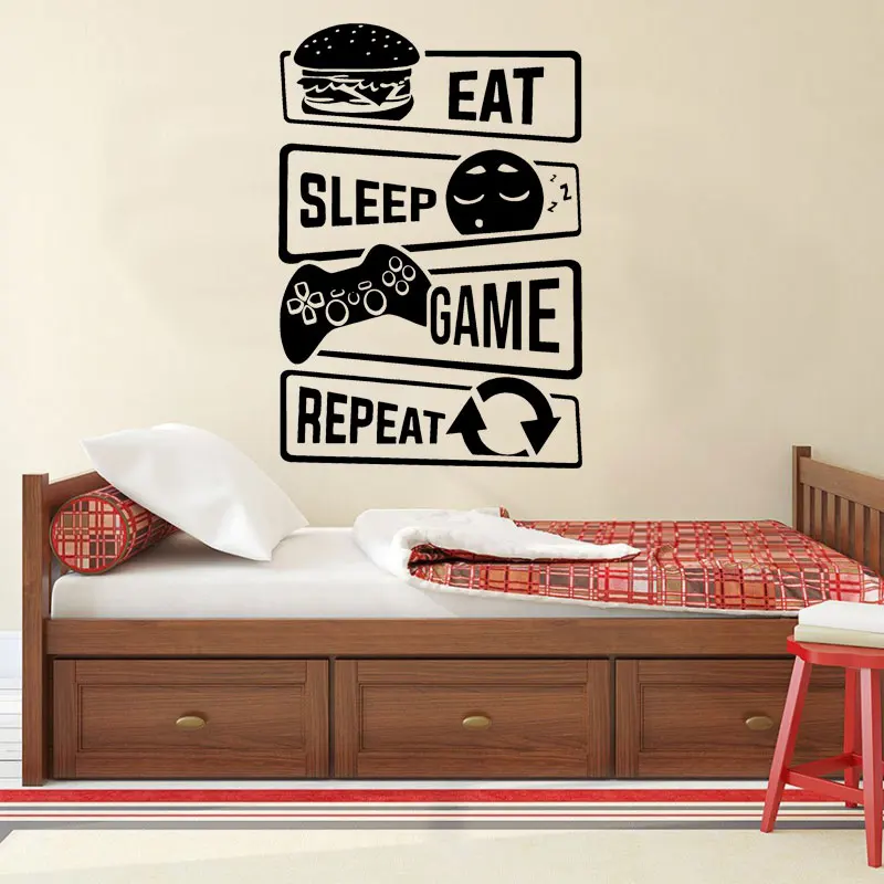 

Eat Sleep Game Repeat Gaming Zone Wall Sticker Vinyl Art Home Decor Kids Room Bedroom Playroom Wall Decals Mural Wallpaper A673
