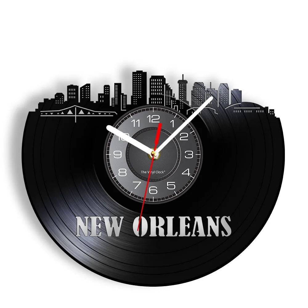 

New Orleans The United States Port City Skyline Vinyl LP Record Wall Clock Louisiana Cityscape Vintage Watch Retro US Home Decor