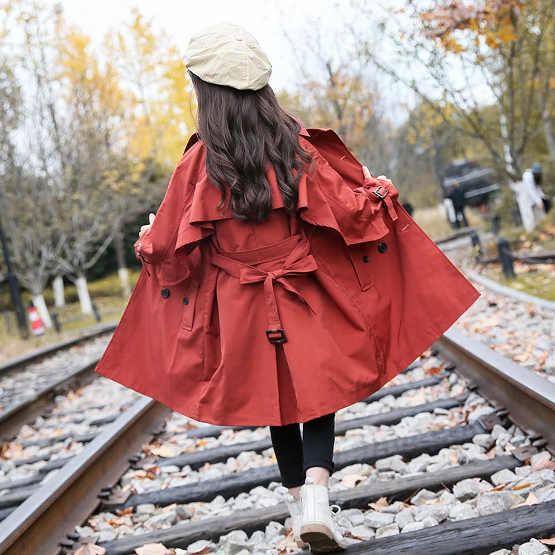 Куртки для девочек модные двубортные хлопковые пальто плащ новые детские плащи