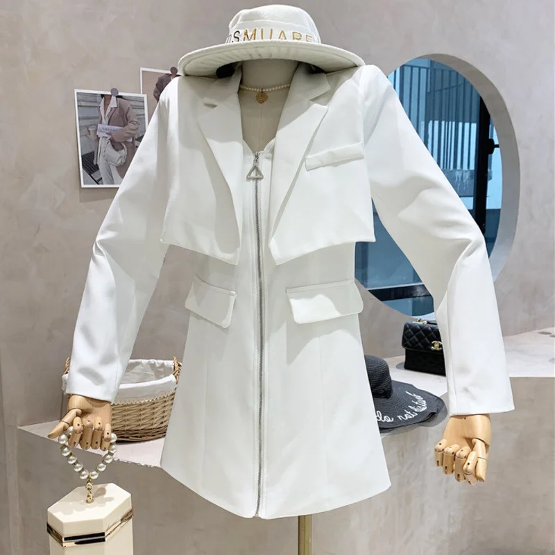 

Autumn Winter Fashion Long Sleeve Blazer Trench Coat Women Notched Collar Zipper Long Outwear Korean Office Lady Windbreaker