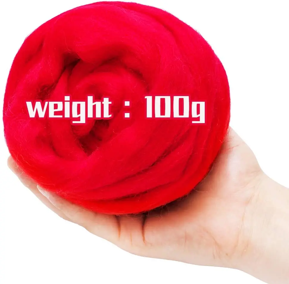 

LMDZ 100g Red Soft Felting Wool Fiber Needle Felting Wool Roving Yarn Fiber for Animal Projects DIY Felting Wool Needlework