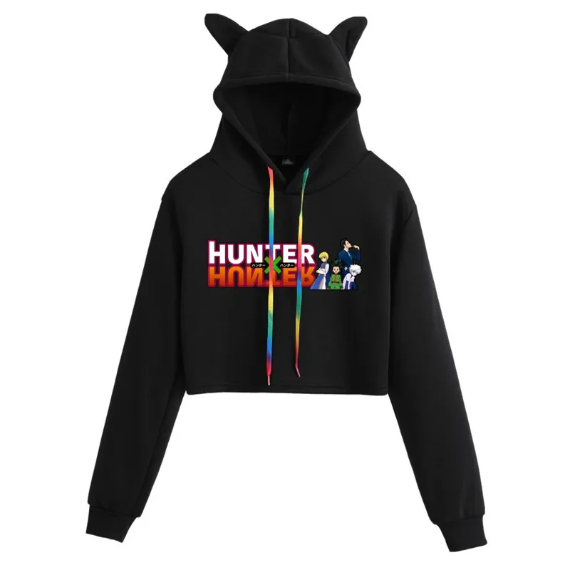 

Fashion Design kawaii Women Sweatshirt shirt Hunter X Hunter Hoodie Manga Cat Ears Pullover Spring Autumn Girl's Crop Cool Tops