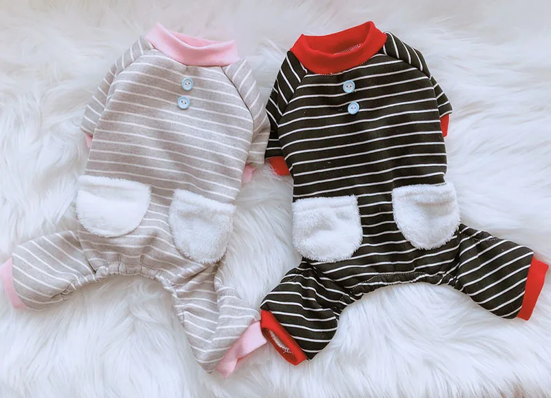 Полосатая одежда для собак с карманом и бархатными штанами милых осенне зимних