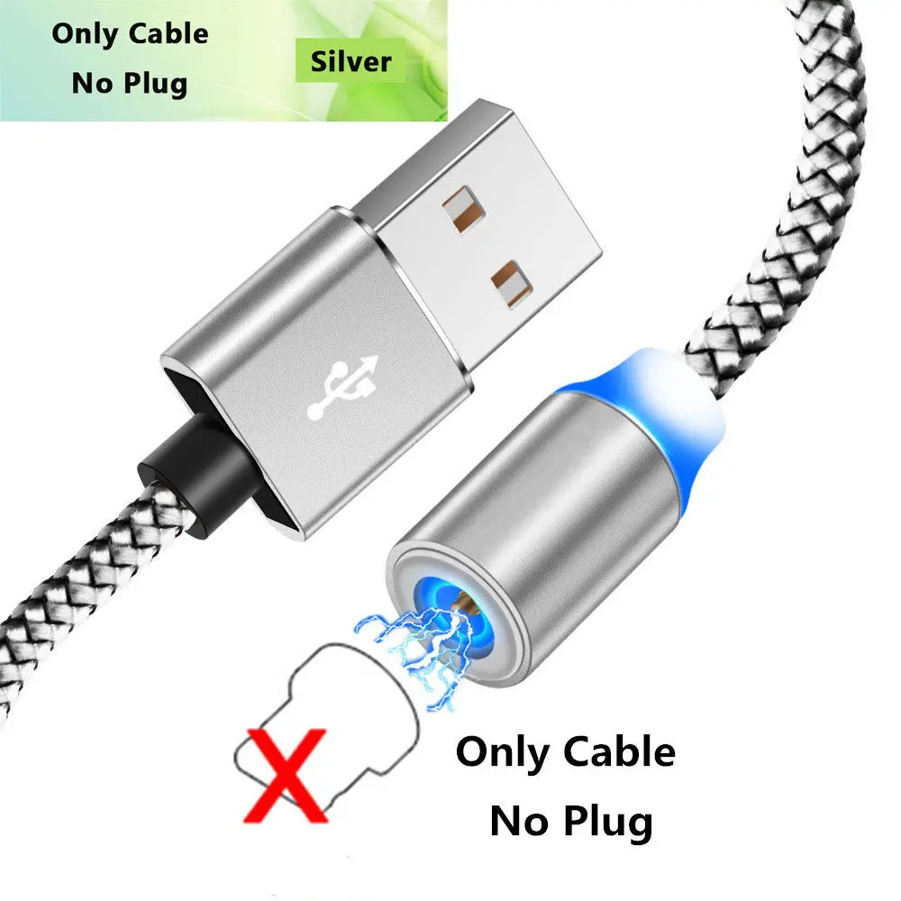 Silve Cable No Plug Магнитный зарядный кабель для быстрой зарядки Micro usb type C кабель для iPhone 11 Pro Max samsung Xiaomi Мобильный телефон USB C Магнитный провод - Цвет: Silve Cable No Plug
