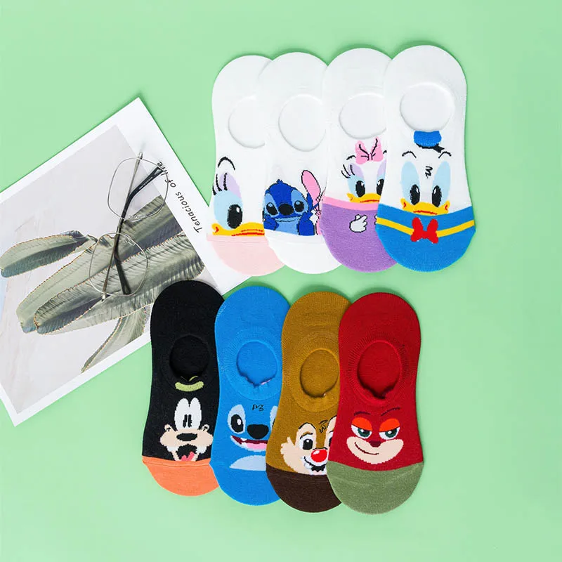 Harajuku/Хлопковые женские короткие носки с героями мультфильмов Невидимые для