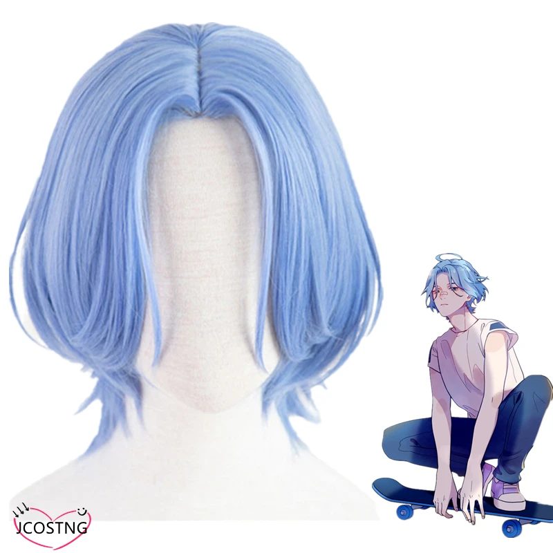 Парик для косплея аниме SK8 Langa термостойкий с градиентными синими короткими