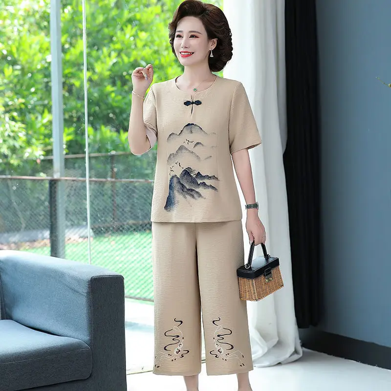 

Женский Повседневный костюм из двух предметов, тонкая свободная футболка в западном стиле с коротким рукавом, большие размеры, весна-лето ...