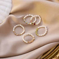 freshwater pearl rings for women korean small fresh handmade crystal beaded ring 2021 trendy jewelry girls summer accessories