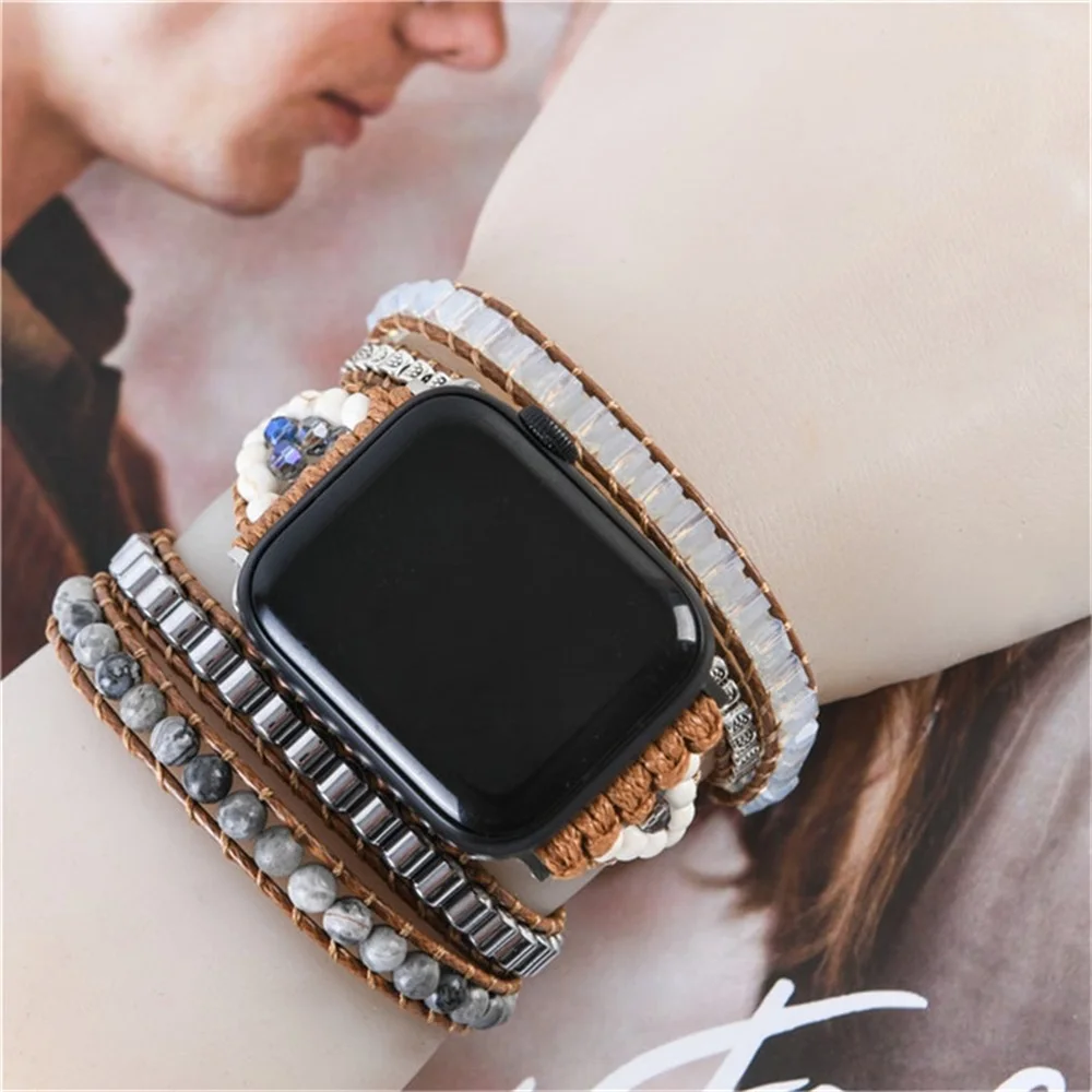 

Богемный камень для iwatch, ремешок 38 40 42 44 мм, Хрустальный Браслет для Apple Watch series 7, для медитации, тревожности, стресса