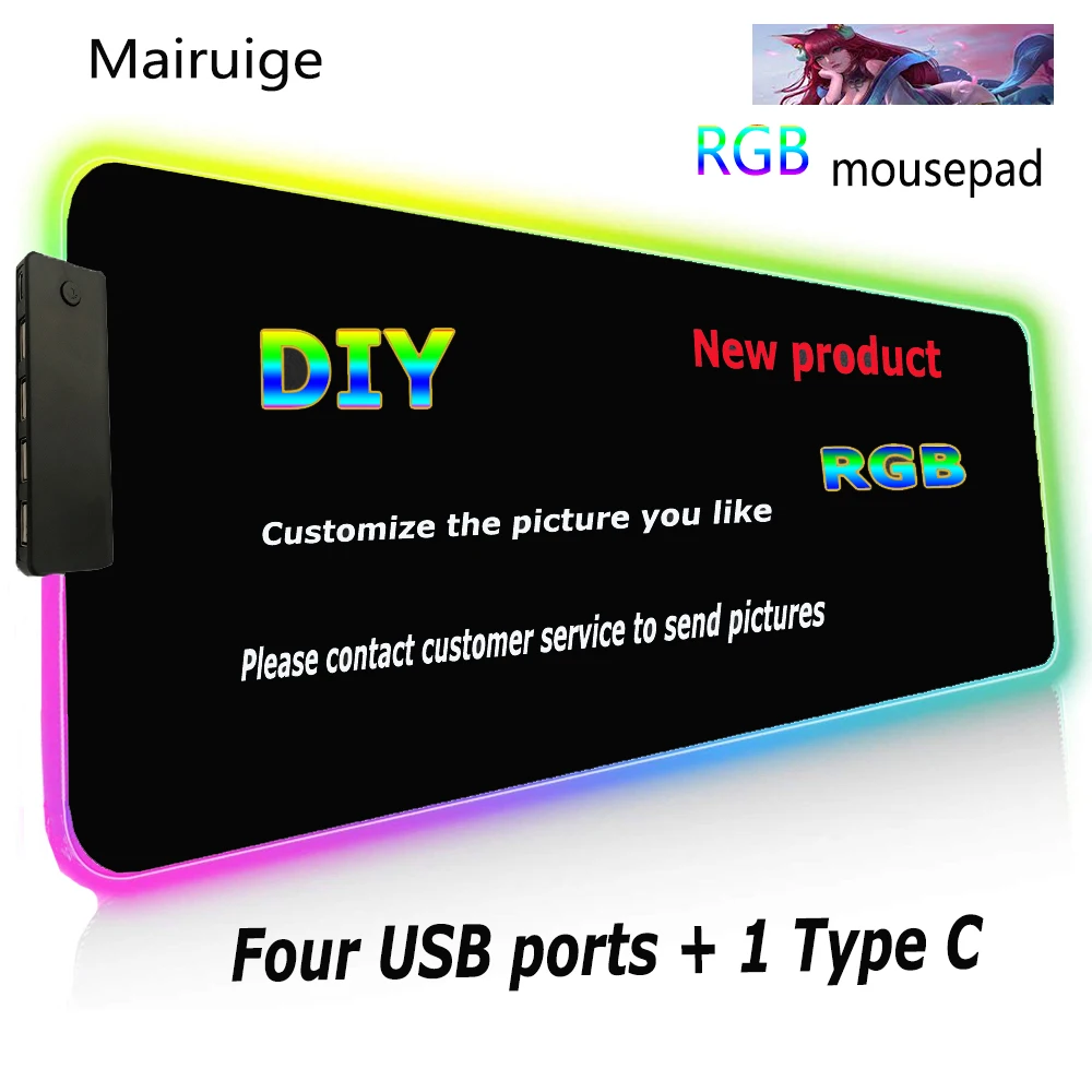 

DIY Big Mouse Pad LED Colorful Luminous Gaming Accessories RGB Wired Lighting TypeC Interface Mouse Pad Custom Any Picture USB