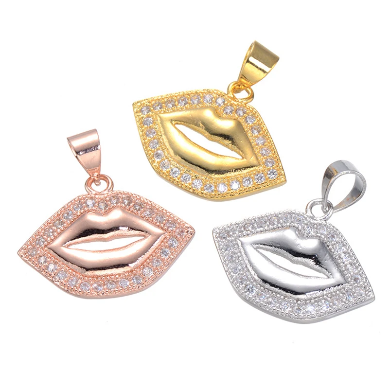 

1 Piece DIY Nickel-free Lip Micro-inset Zircon Diamond Pendant Sexy Lip Pendant DIY Copper Jewelry Accessories Finding Support