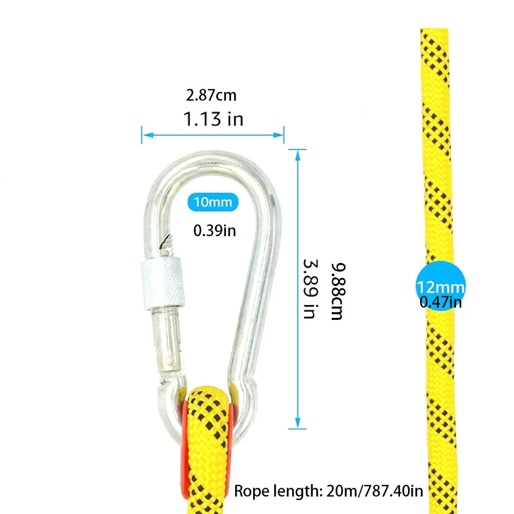 

Climbing Rope Safety Rope High Strength 12mm 20m Outdoor Camping Accessories for Emergency Escape Hiking Sporting Yellow