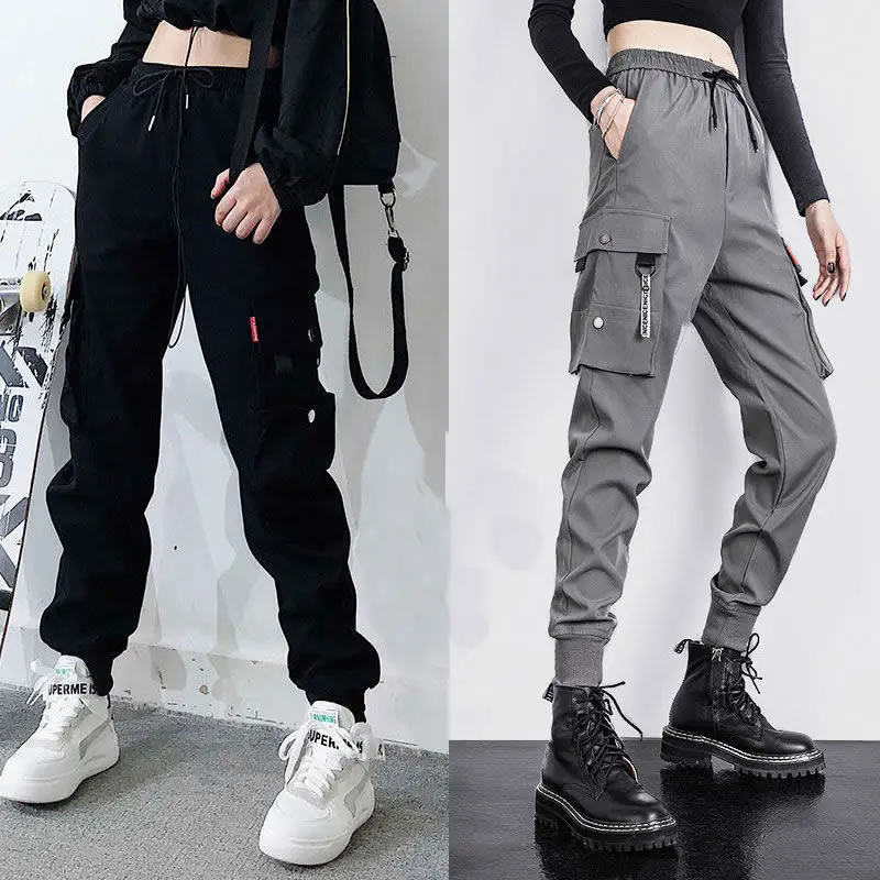 

Black Gray Cargo Pants Womens Streetweear Fashion Big Pockets Joggers Sweatpants Baggy Tactical Trousers High Quality Wide Leg