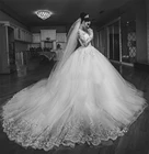 Винтажное Бальное Платье, Свадебные платья с длинным рукавом, глубоким круглым вырезом, аппликацией из бисера, со стразами, со шлейфом, фатиновое платье для сада