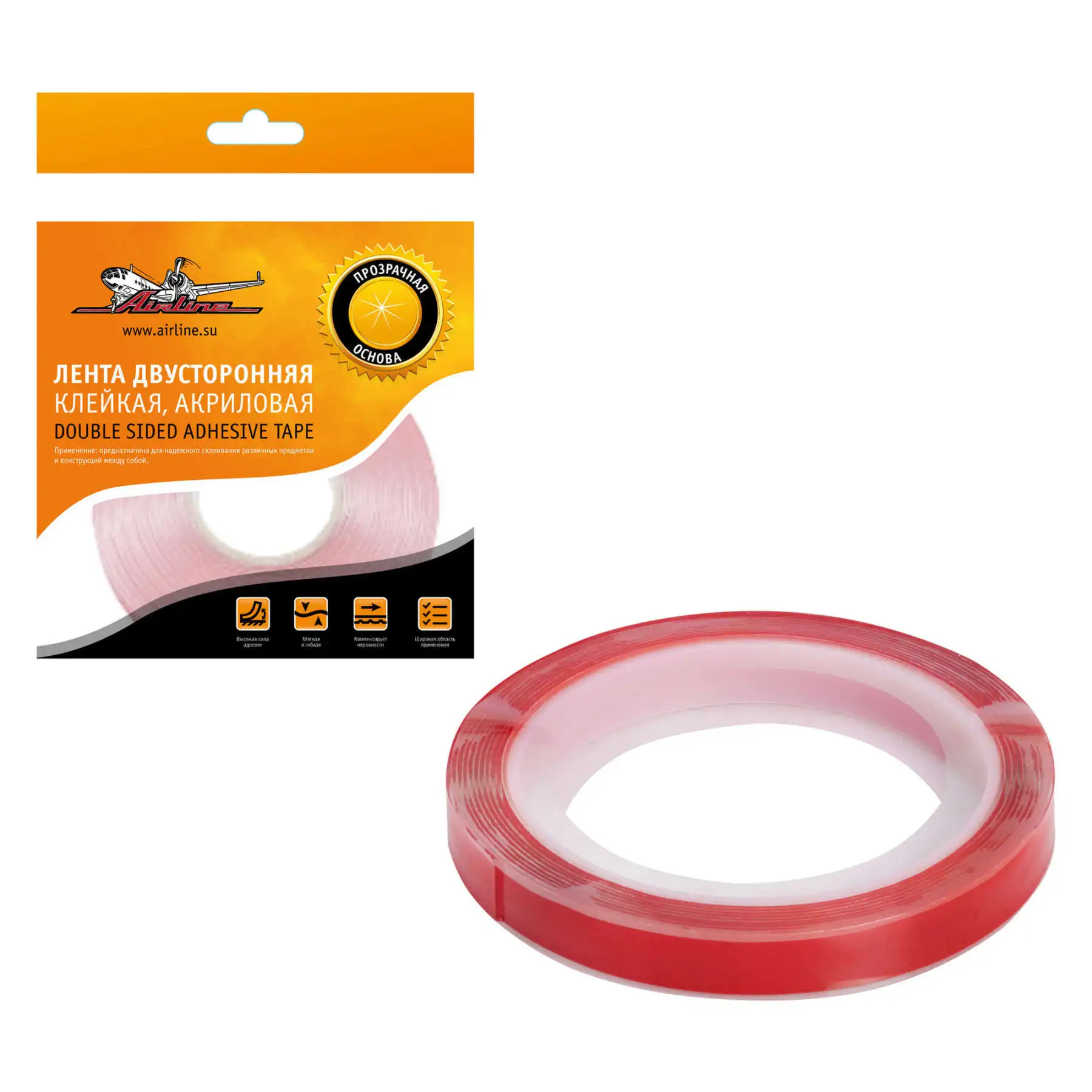 Лента двусторонняя клейкая (скотч) 12 мм*3 м акриловая прозрачная AIRLINE ADS-A-05 |