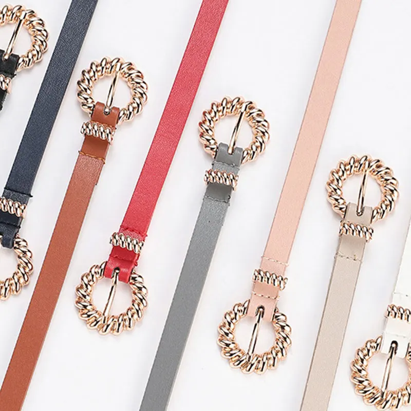 

1Pcs PU Leather Twist Alloy Buckle 105*1.4cm Female Jeans Dress Decorative Waistband Solid Color Waist Belt Women Vintage Belt