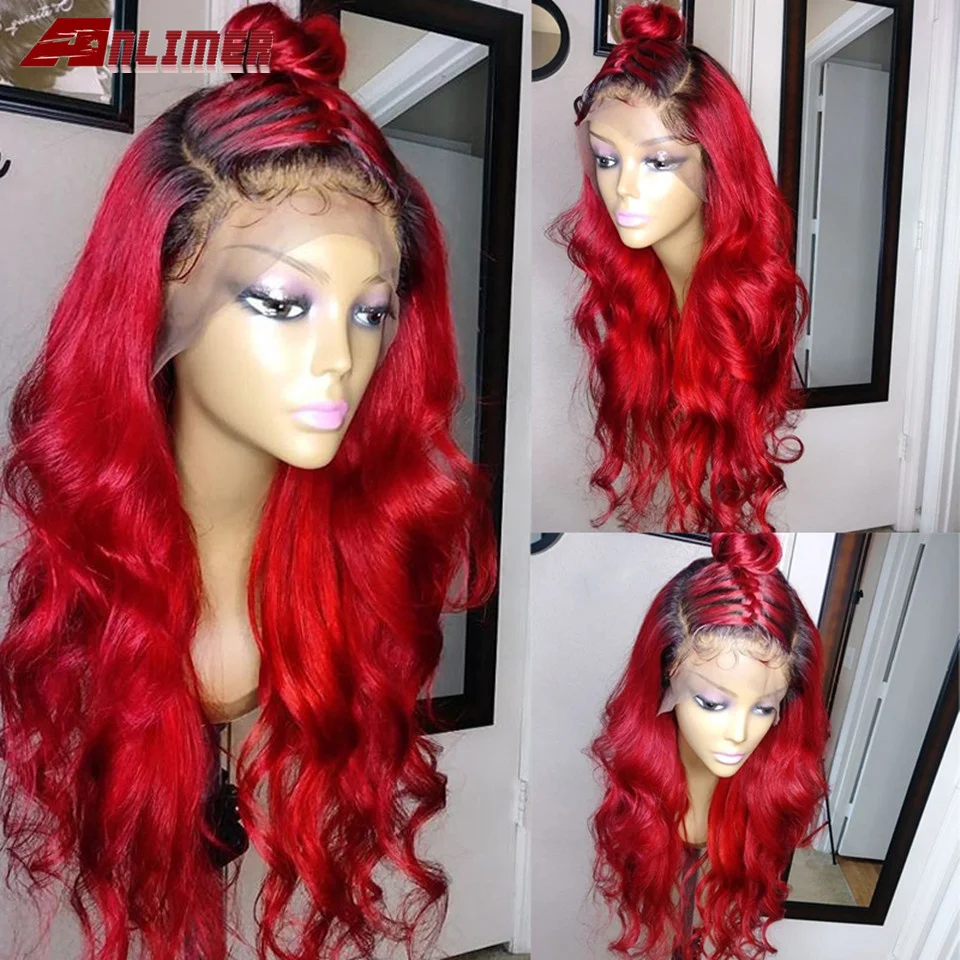13x6 Омбре красный предварительно выщипанные кружевные передние человеческие