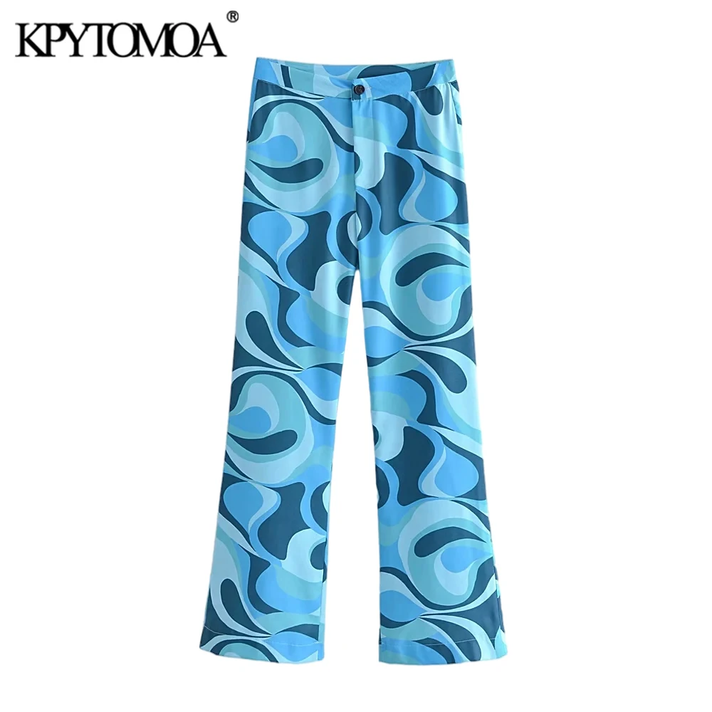 

KPYTOMOA Women 2021 Fashion Flowing Printed Loose Wide Leg Pants Vintage High Waist Zipper Fly Female Trousers Mujer