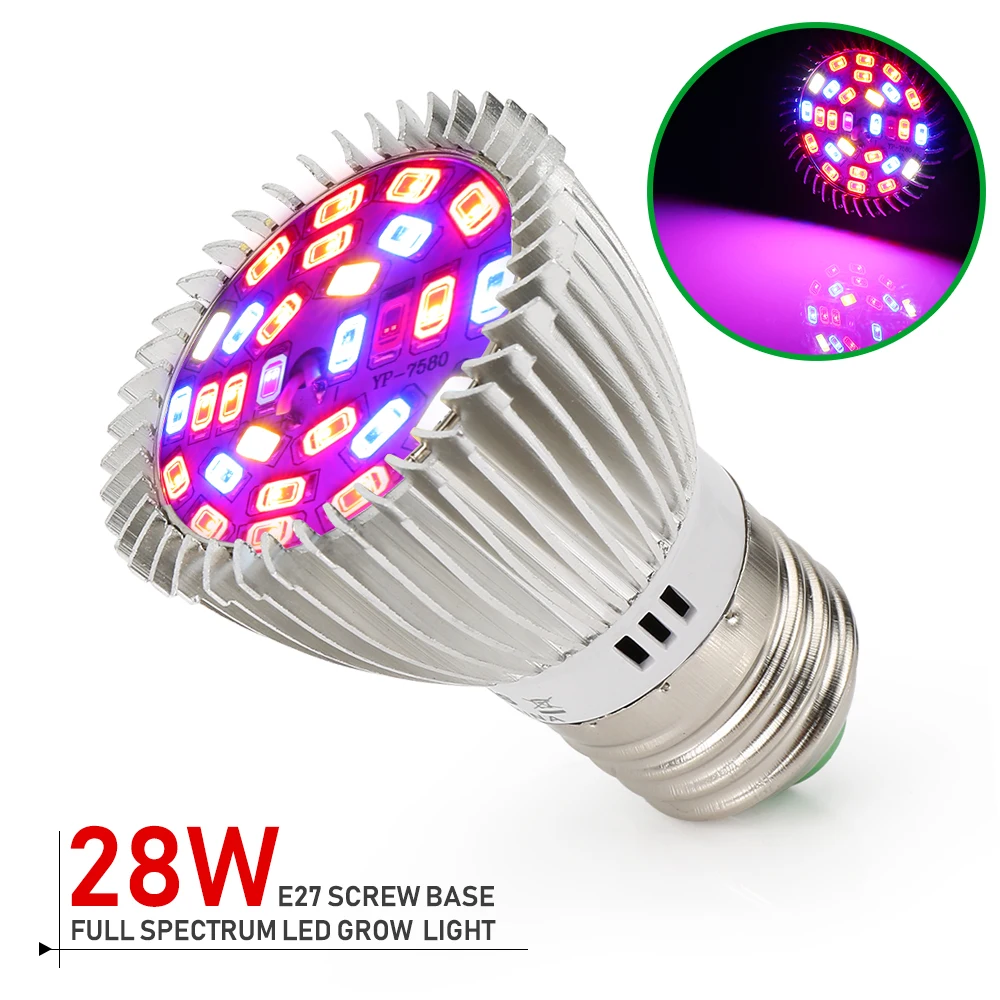

XRYL 4pcs/lot 28W Full Spectrum E27 UV IR LED Bulb for Growing Indoor Garden Hydroponic Greenhouse Vegetable Flower Fruit Plants