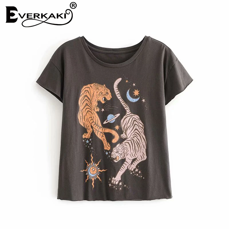 Женская футболка Everkaki Gypsy с принтом тигра летние богемные футболки в этническом