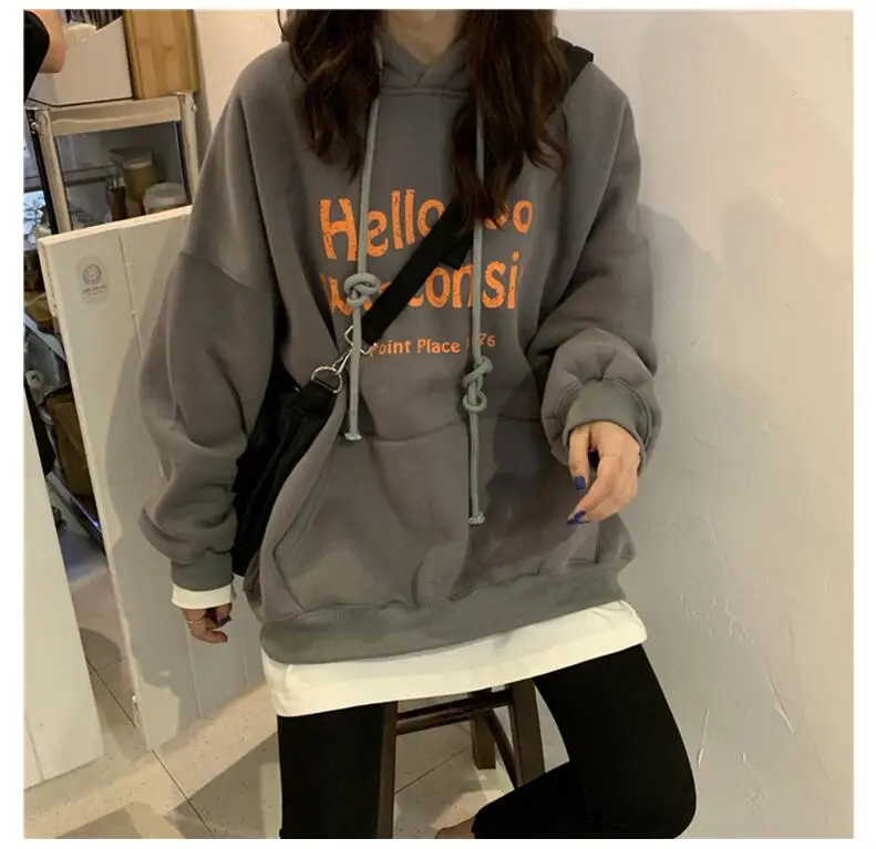 Hoodies oversized Pocket  Sweatshirts  Harajuku boy friend style Spring Casual Korean Pullovers Women sweetshirts