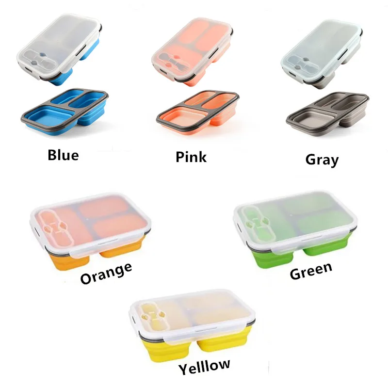 Большая емкость Силиконовый складной переносной Ланч-бокс 1100 мл микроволновая