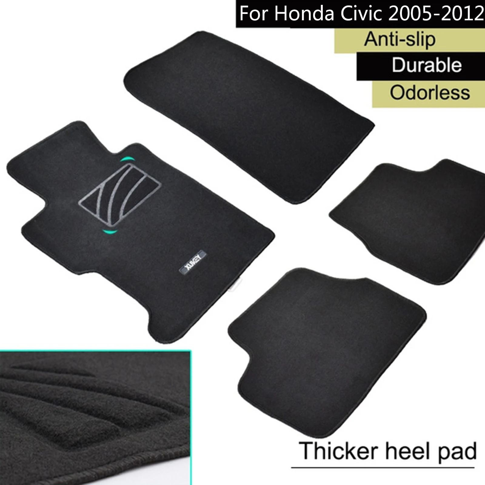 4x Floor Mats For Honda Civic MK8 2005 – 2012 Front Rear Car Foot Mats Nylon Non-slip Carpet Weather Liner Mat 2006 2007 2008