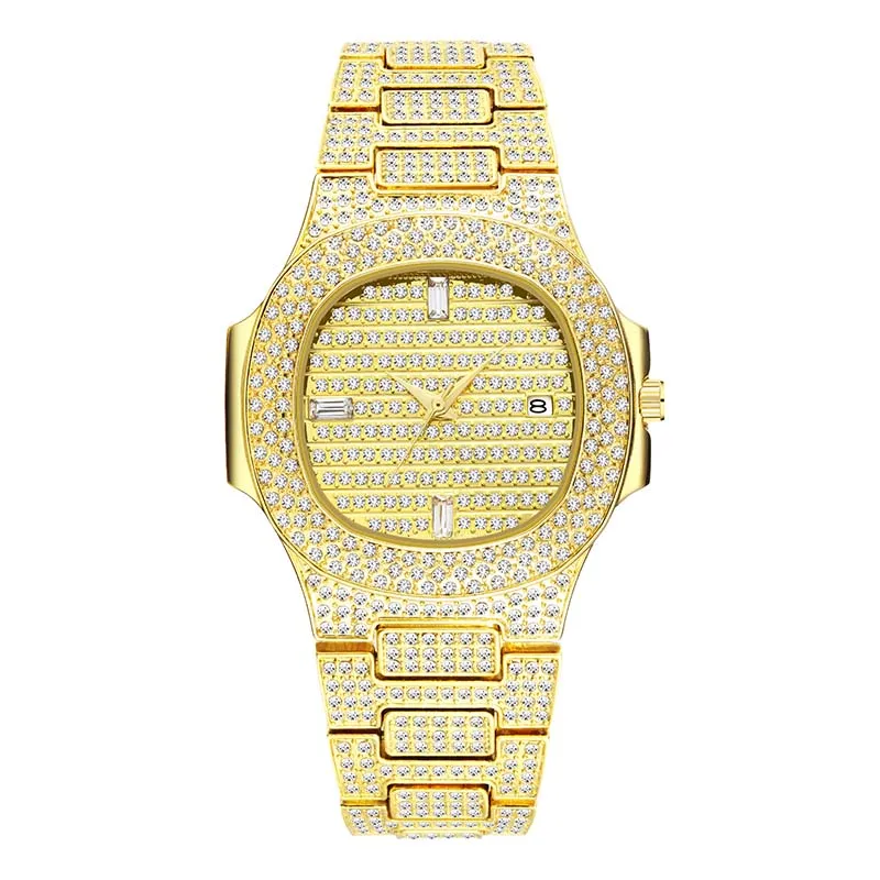 V293-2 Missfox Роскошные мужские часы Patek, часы из розового золота, уникальные водонепроницаемые кварцевые часы для мужчин, мужские часы с календарем, хронограф, бриллиантовая сталь - Цвет: V293-2