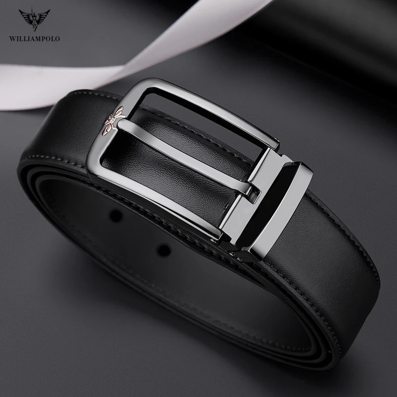 

WilliamPolo Men's Belt Cow Genuine Leather Pin Buckle Leather Belt High Quality New Fashion Luxury Strap Male Belts For Men